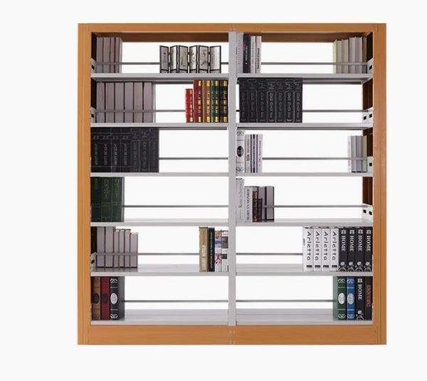西华图书馆书架木纹转印书架可组装铁皮柜